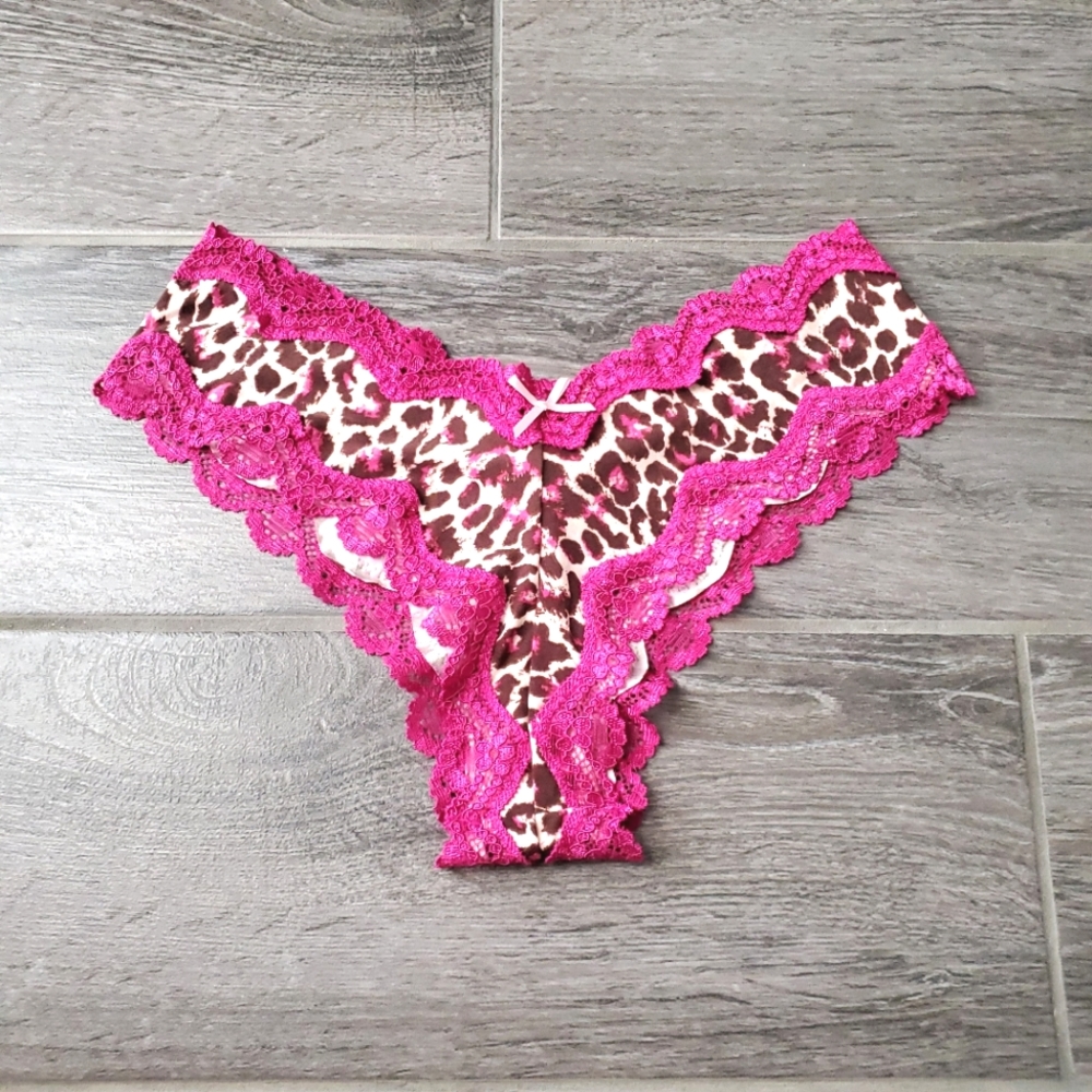 NEW Victoria's Secret Sexy Little Thing Pink Cheetah Lace Trim Panties